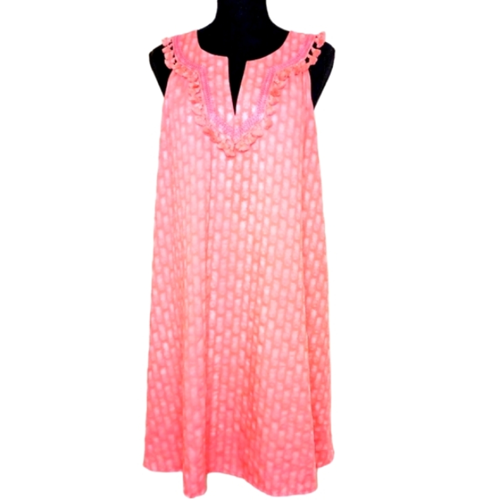 Vineyard Vines Pineapple Tassel Burnout Lined Sleeveless Shift  Dress Med Pink